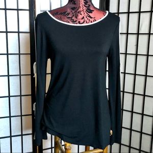 ‼️SOLD!!! ‼️Cable & Gage Black Long-Sleeve Top w/White Trim Medium